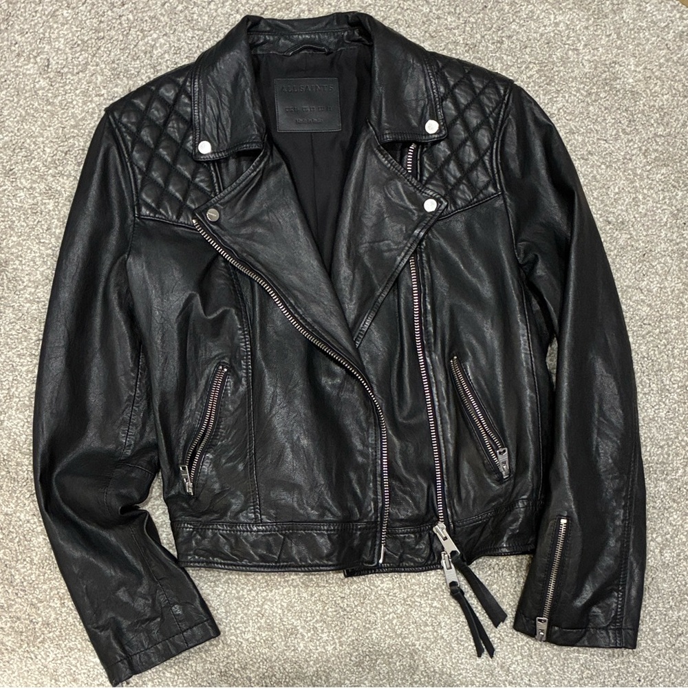 All Saints Black Leather Jacket (US 12)
